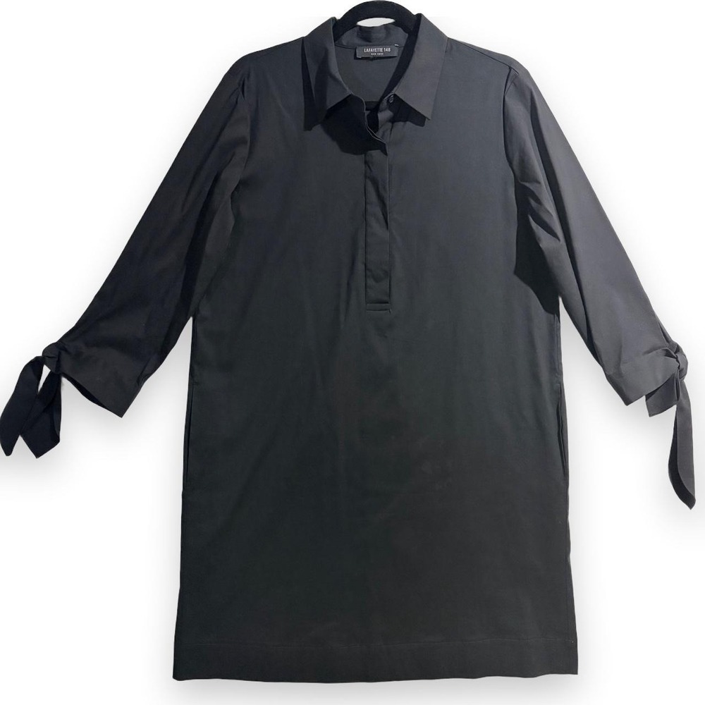 Lafayette 148 New York Black Tie Sleeve Shirtdress Womens Medium NWOT
